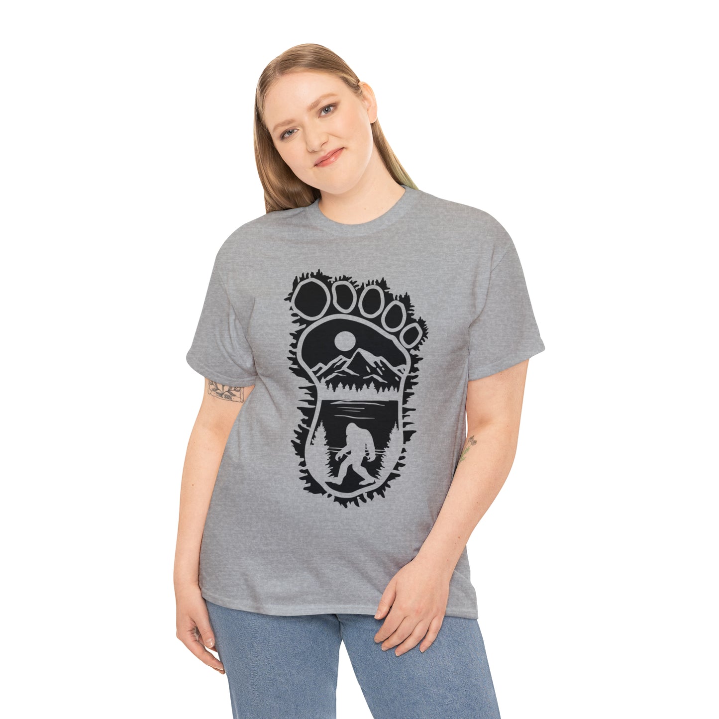 101 Bigfoot walking, foot outline design t-shirt