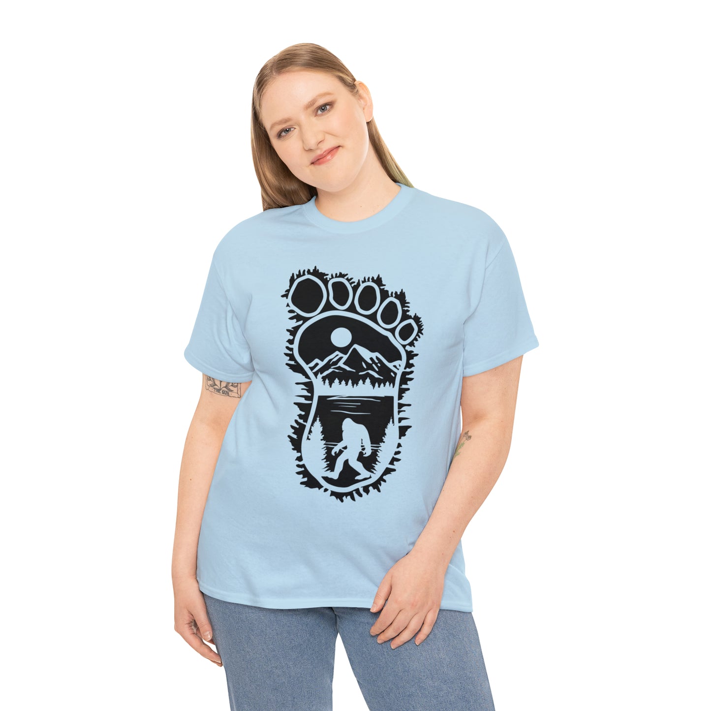 101 Bigfoot walking, foot outline design t-shirt