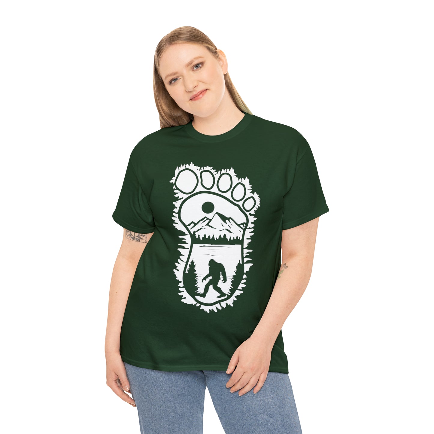 101 Bigfoot walking, foot outline design t-shirt