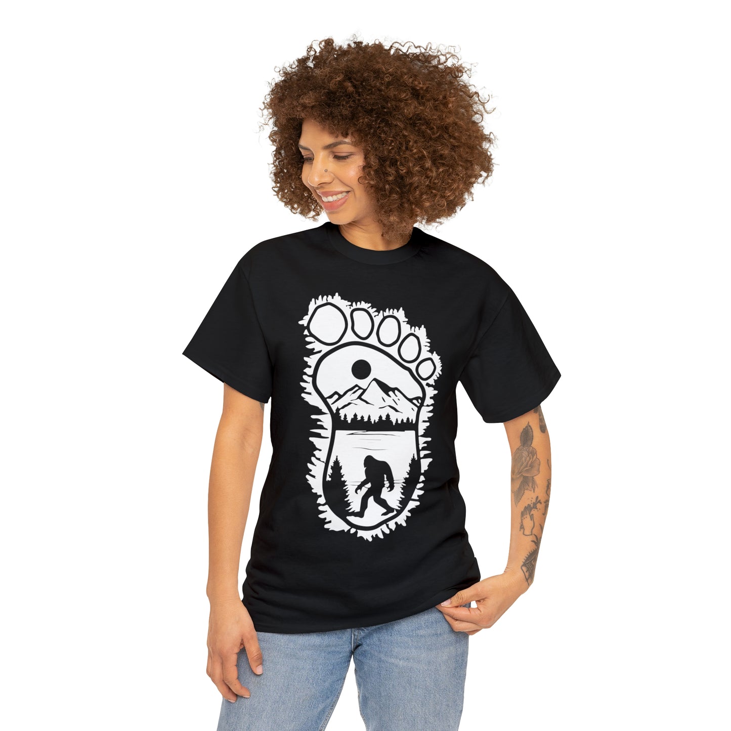 101 Bigfoot walking, foot outline design t-shirt