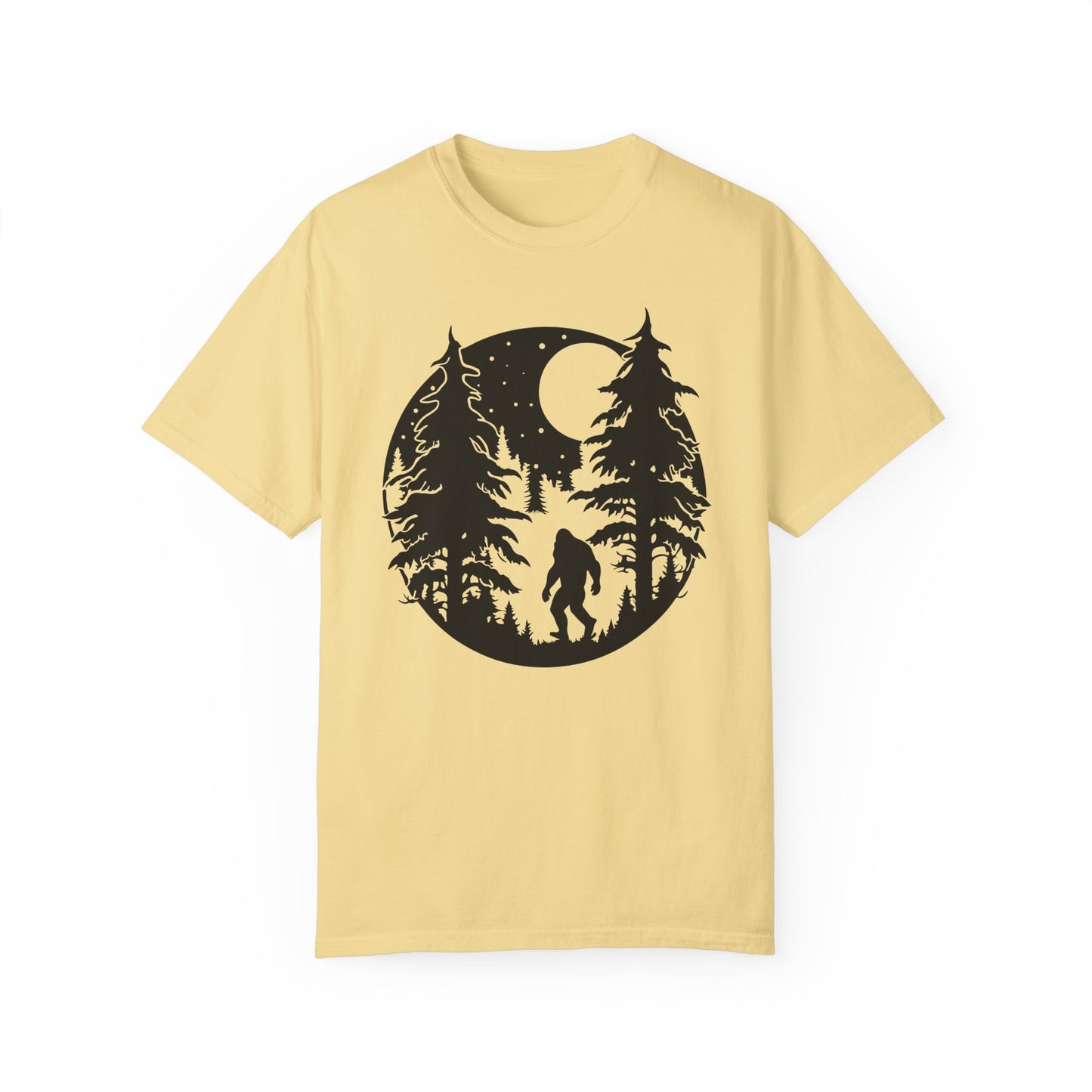 102 Bigfoot with Trees and a full moon t-shirt