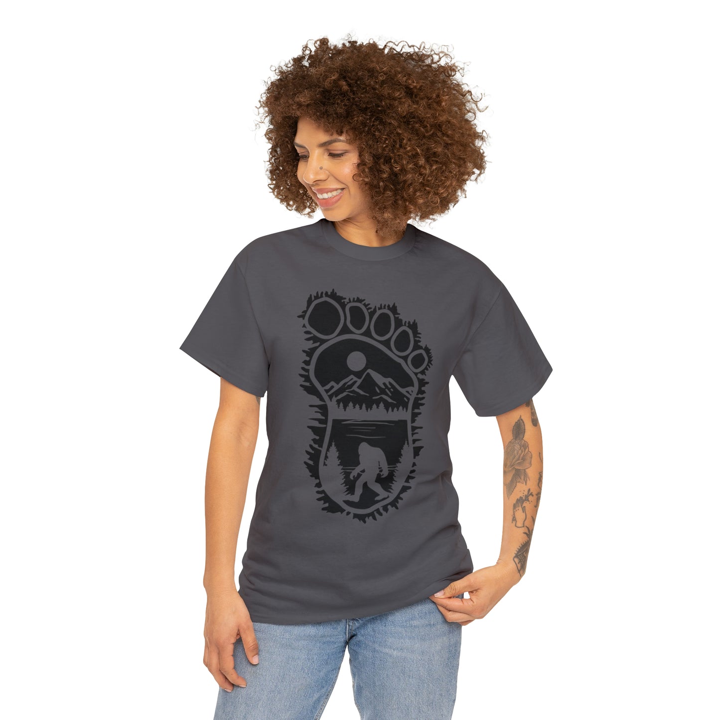 101 Bigfoot walking, foot outline design t-shirt