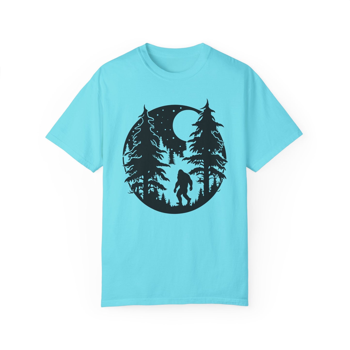 102 Bigfoot with Trees and a full moon t-shirt