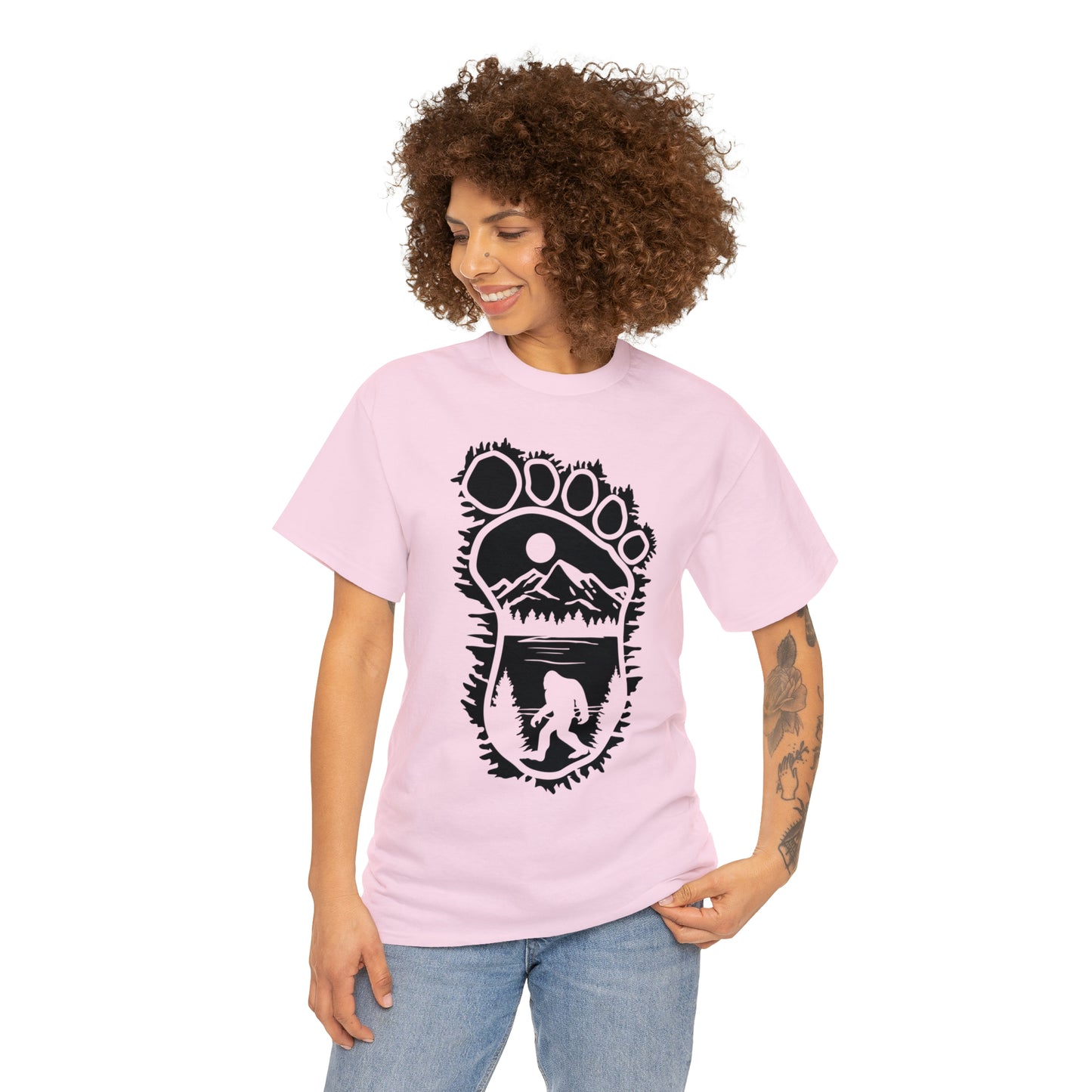 101 Bigfoot walking, foot outline design t-shirt