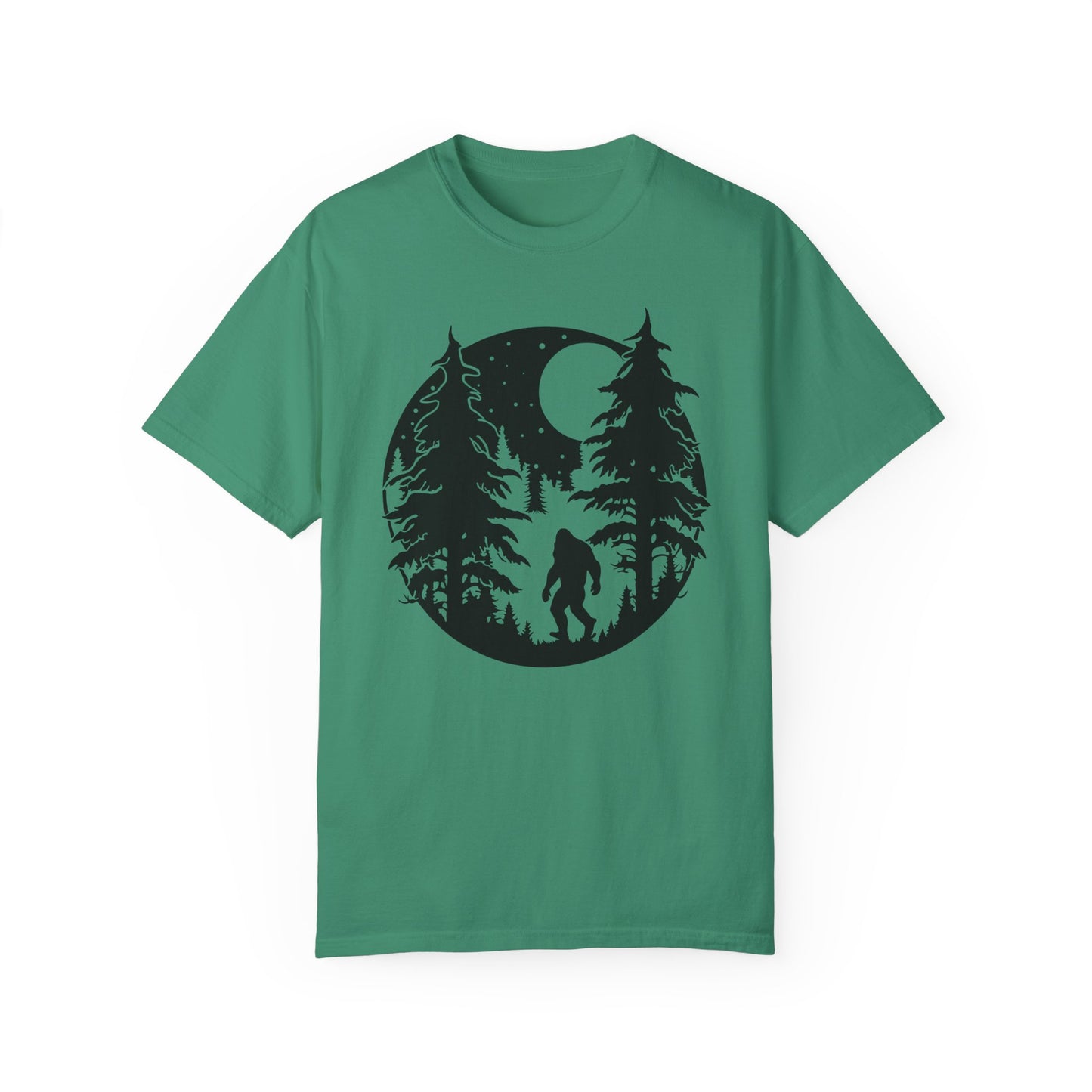 102 Bigfoot with Trees and a full moon t-shirt