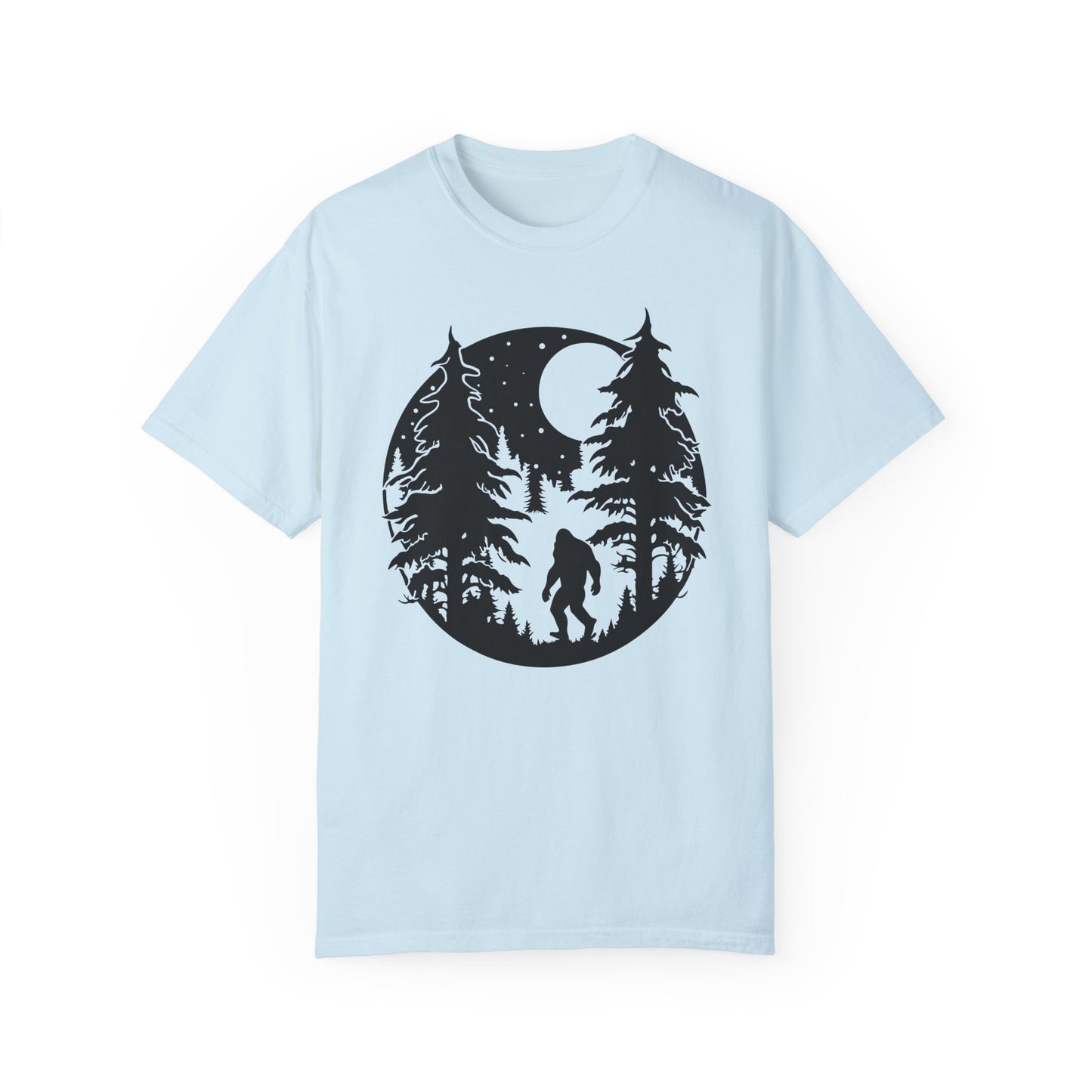 102 Bigfoot with Trees and a full moon t-shirt