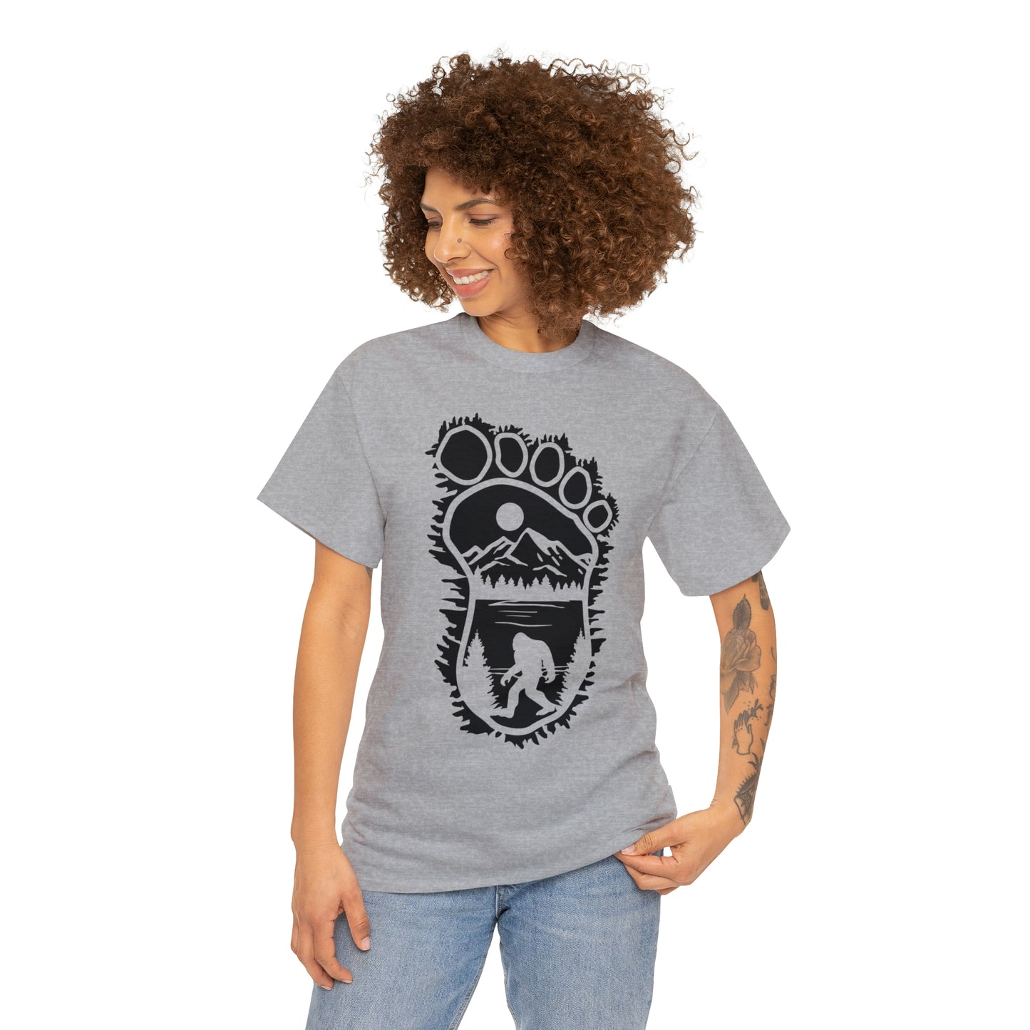 101 Bigfoot walking, foot outline design t-shirt