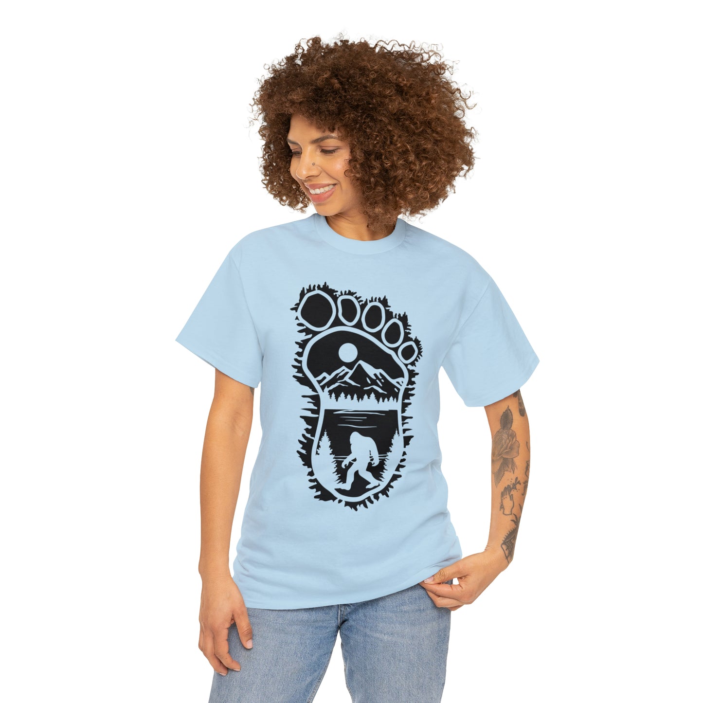 101 Bigfoot walking, foot outline design t-shirt