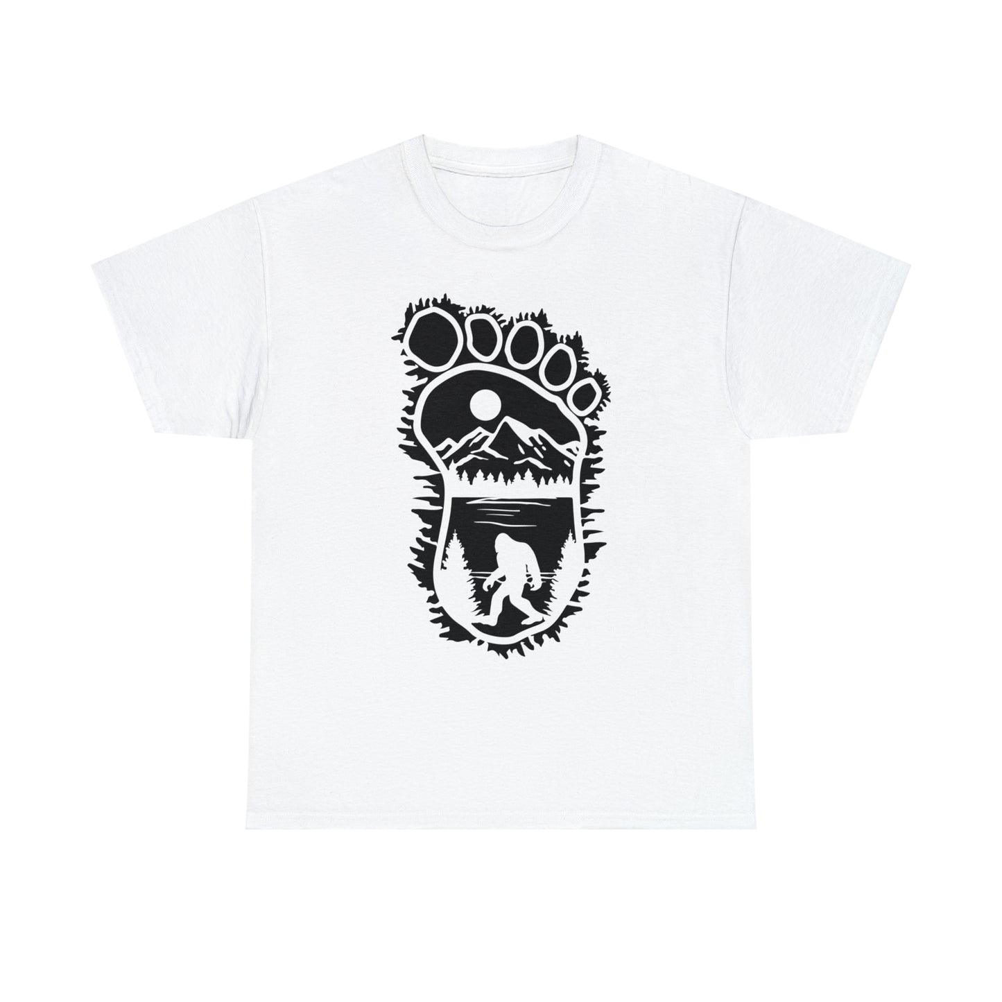 101 Bigfoot walking, foot outline design t-shirt