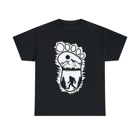 101 Bigfoot walking, foot outline design t-shirt