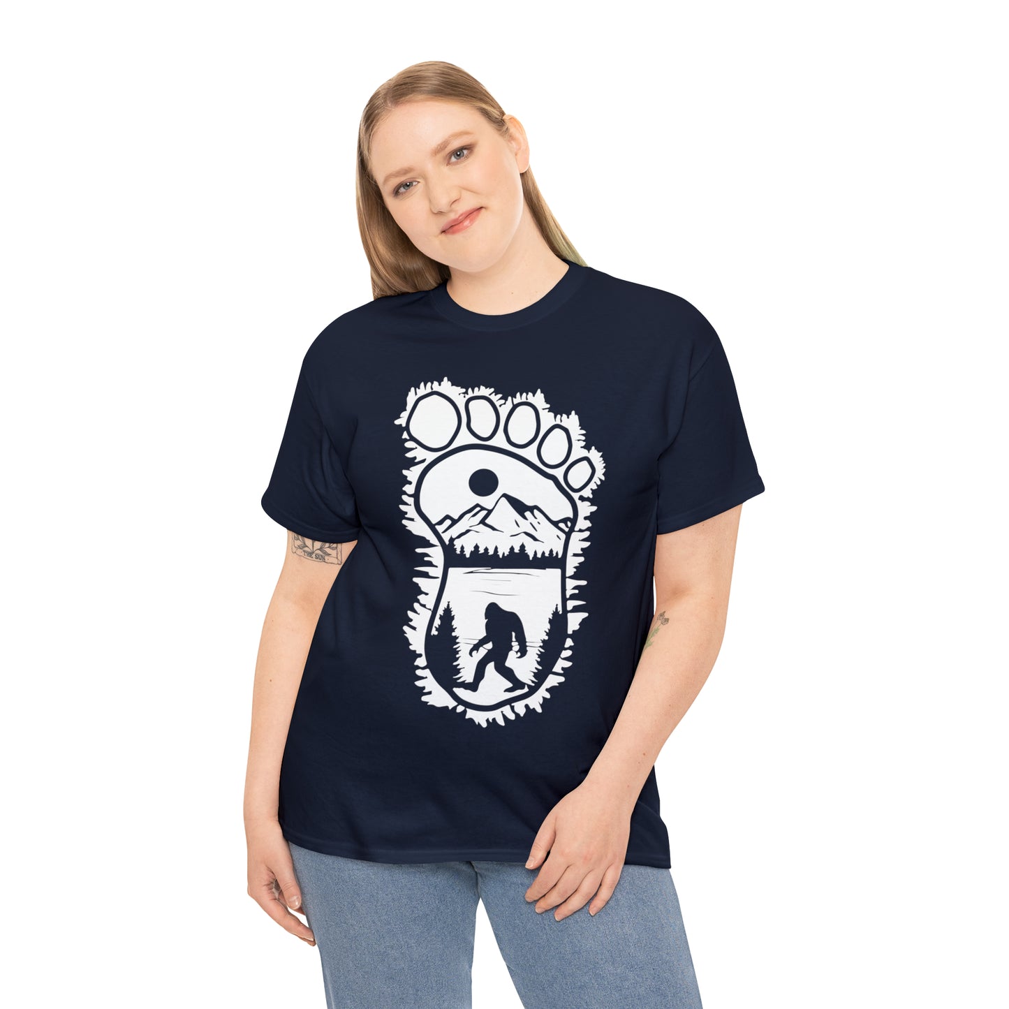 101 Bigfoot walking, foot outline design t-shirt