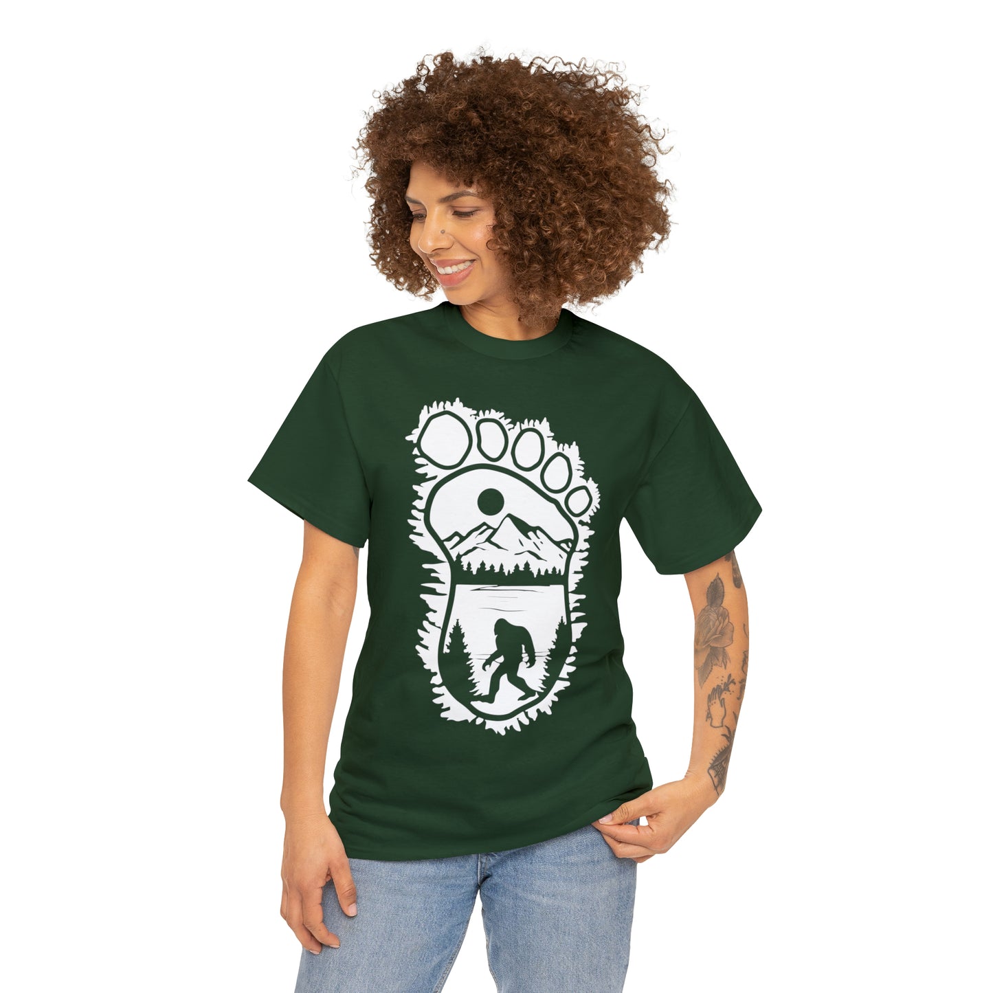 101 Bigfoot walking, foot outline design t-shirt