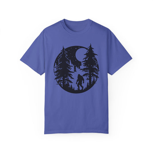 102 Bigfoot with Trees and a full moon t-shirt