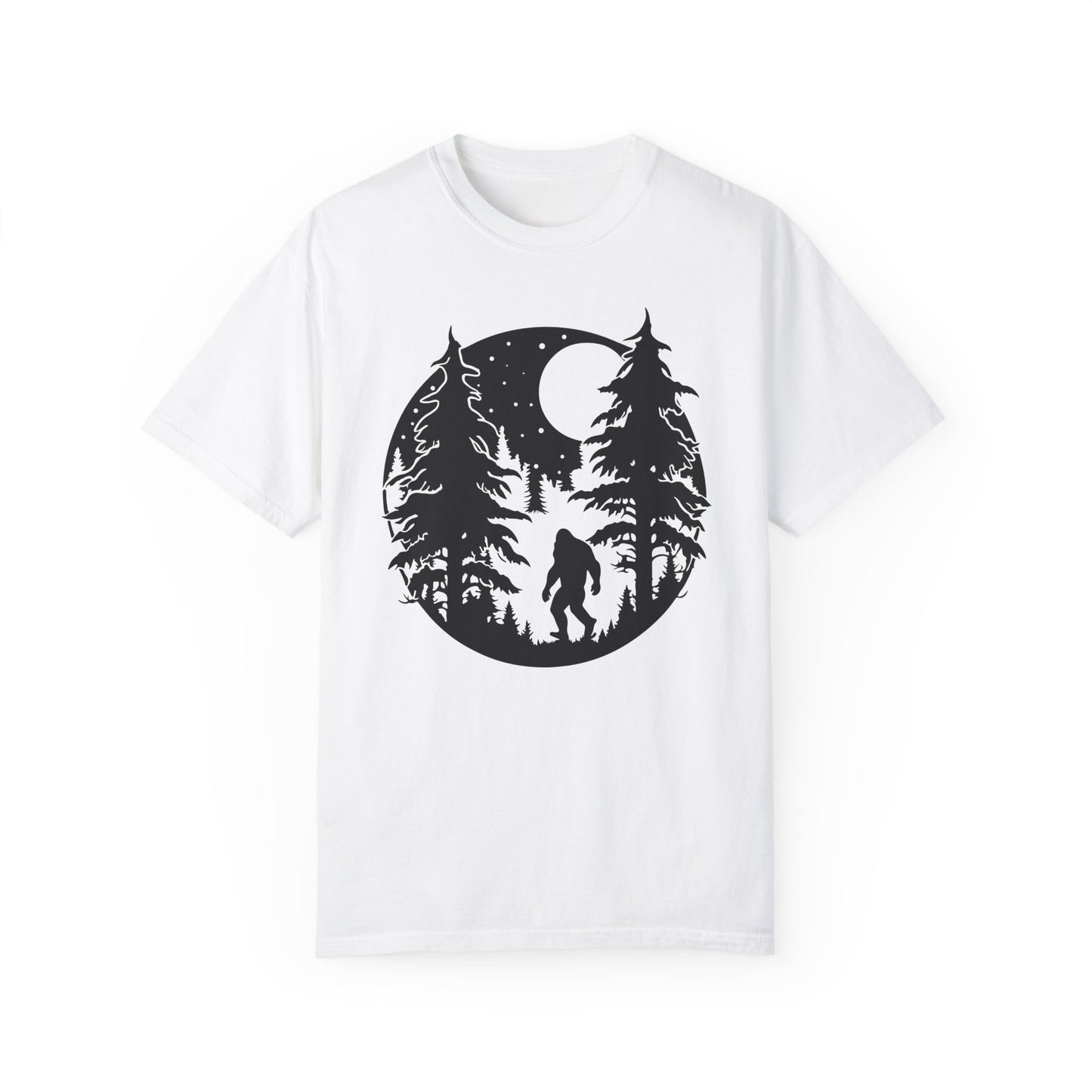 102 Bigfoot with Trees and a full moon t-shirt