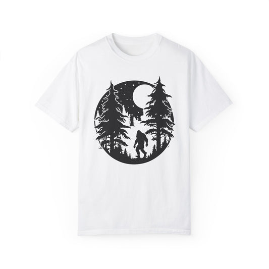 102 Bigfoot with Trees and a full moon t-shirt